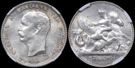 GREECE: 1 Drachma (1910) (type II) in silver (0,835). Mature head (different type) of King George I facing left and inscription "ΓΕΩΡΓΙΟΣ Α! ΒΑΣΙΛΕΥΣ ...