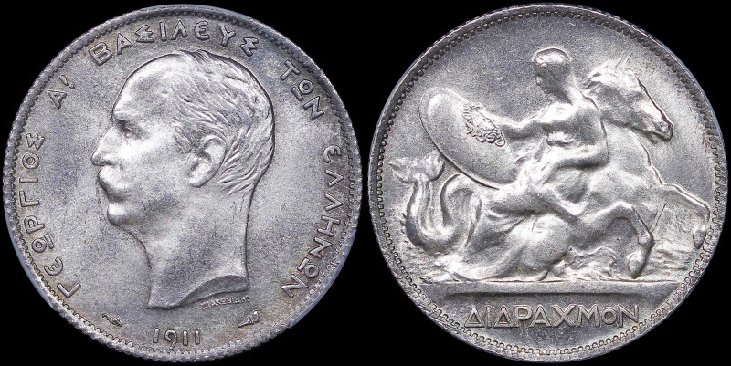 GREECE: 2 Drachmas (1911) (type II) in silver (0,835). Mature head (different ty...