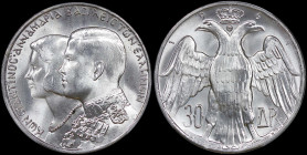 GREECE: 30 Drachmas (1964) in silver (0,835) commemorating the Royal Wedding. Conjoined busts of King Constantine II and Queen Anna-Maria facing left ...