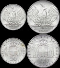 GREECE: Lot of 2 coins (1970) in silver (0,900) composed of 50 Drachmas & 100 Drachmas commemorating the April 21st 1967. Phoenix and soldier on obver...
