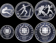 GREECE: Commemorative coin set (1981) in silver (0,900) composed of 100, 250 & 500 Drachmas for the XIII Pan-European Track and Field Events / "ΚΑΛΟΣΚ...