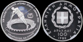 GREECE: 100 Drachmas (1982) in silver (0,900) commemorating the XIII Pan-European Track and Field Events - Athens 1982 / part of "ΑΘΛΗΤΙΣΜΟΣ ΚΑΙ ΕΙΡΗΝ...