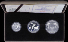 GREECE: Commemorative set (1982) in silver (0,900) composed of 100 Drachmas, 250 Drachmas & 500 Drachmas for the XIII Pan-European Track and Field eve...