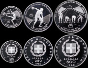 GREECE: Commemorative coin set composed of 100, 250 & 500 Drachmas (1982) in silver (0,900) for the XIII Pan-European Track and Field events / "ΡΗΤΟΙ ...