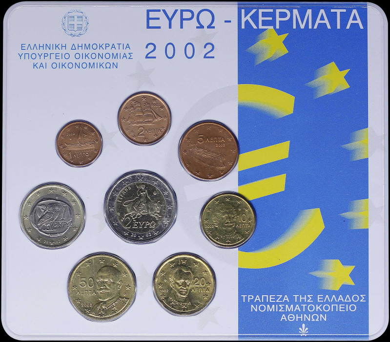 GREECE: Euro coin set (2002) composed of 1, 2, 5, 10, 20 and 50 Cent & 1 and 2 E...