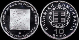 GREECE: 10 Euro (2003) in silver (0,925) commemorating the Hellenic Presidency of the European Union. Inside its official case with CoA with no "01167...