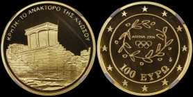 GREECE: 100 Euro (ND 2003) in gold (0,999) commemorating the Athens 2004 Olympic Games / part of the first set. Palace of Minos at Knossos on obverse....