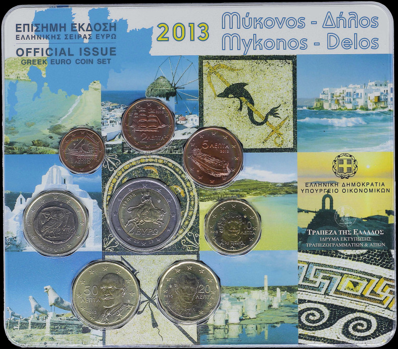 GREECE: Euro coin set (2013) composed of 1, 2, 5, 10, 20 & 50 Cent and 1 & 2. In...