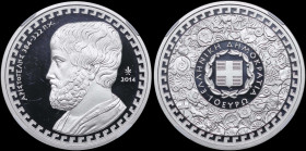 GREECE: 10 Euro (2014) in silver (0,925) commemorating the Greek Culture / Philosophers - Aristotle. Bust of Aristotle facing left on obverse. Inside ...