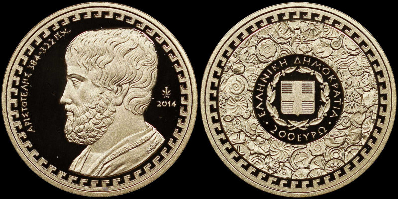 GREECE: 200 Euro (2014) in gold (0,917) commemorating the Greek culture / Philos...