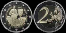 GREECE: 2 Euro (2015) in bi-metal commemorating the 75 years in memoriam of Spyros Louis. Inside slab by CCG "PF 69 CAMEO". Cert number: AA282367". Ac...