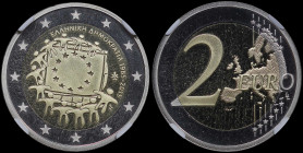 GREECE: 2 Euro (2015) in bi-metal commemorating the 30th anniversary of the EU flag. Inside slab by CCG "PF 70 CAMEO". Cert number: AA924914". Accompa...