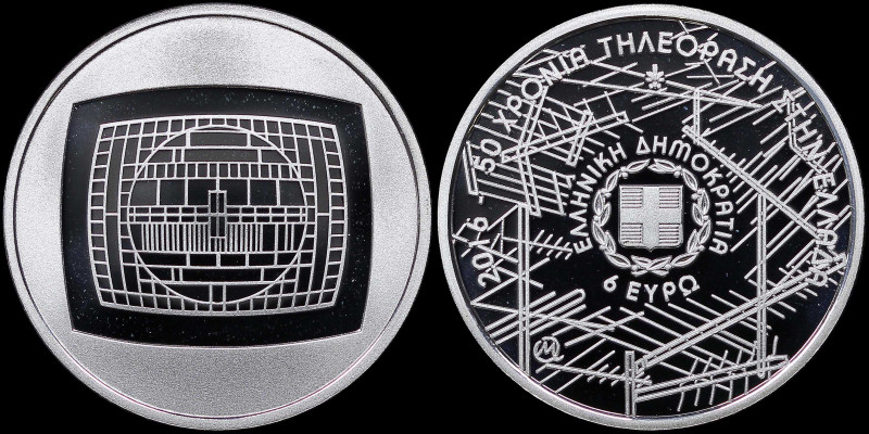 GREECE: 6 Euro (2016) in silver (0,925) commemorating the 50 years of television...