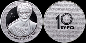 GREECE: 10 Euro (2016) in silver (0,925) commemorating the Greek Culture / New Comedy - Menander. Bust of Menander on obverse. Inside its official cas...