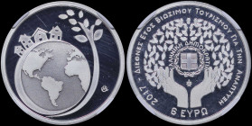 GREECE: 6 Euro (2017) in silver (0,925) commemorating the year of Sustainable Tourism. Globe with houses and trees growing out of the earth on obverse...
