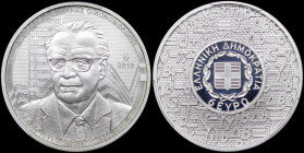 GREECE: 6 Euro (2018) in silver (0,925) commemorating the Prominent Greek Economists. Portrait of Angelos Angelopoulos facing on obverse. National arm...
