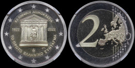 GREECE: 2 Euro (2022) in bi-metal commemorating the 200 years since the First Greek Constitution. Inside slab by CCG "PF 70 CAMEO". Cert number: AA422...