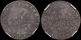 GREECE: ITALIAN STATES / VENICE (CRETE): 60 Tornesi (=4 Soldi) (ND 1625-1629) in copper. Lion of St Mark with aureole and Gospel with inscription "Ο Α...