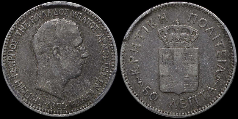 GREECE: 50 Lepta (1901) in silver (0,835). Head of Prince George facing right an...