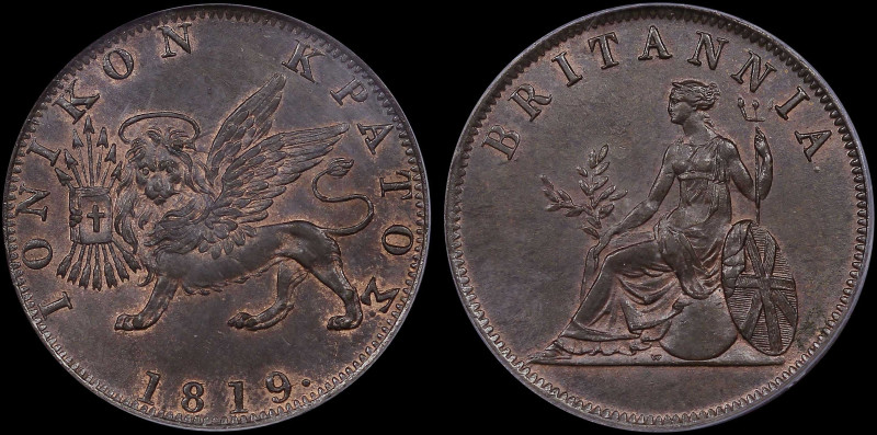 GREECE: 1 Obol (1819) in copper. Venetian lion of St Marcus and inscription "ΙΟΝ...