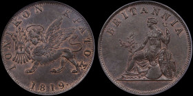 GREECE: 1 Obol (1819) in copper. Venetian lion of St Marcus and inscription "ΙΟΝΙΚΟΝ ΚΡΑΤΟΣ" on obverse. Inside slab by PCGS "MS 63 BN". Cert number: ...