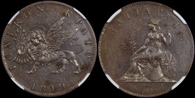 GREECE: Pattern coin of 1 Obol (1819) in copper. Venetian lion of St Marcus and inscription "ΙΟΝΙΚΟΝ ΚΡΑΤΟΣ" on obverse. Initials "W.W" below Britanni...