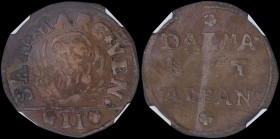 GREECE: ITALIAN STATES / VENICE (DALMATIA & ALBANIA): 2 Soldi (1691) (type I) in copper. The lion of St Mark and the inscription "SAN*MARC*VEN*" on ob...