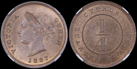 CYPRUS: 1/4 Piastre (1887) in bronze. Crowned head of Queen Victoria facing left on obverse. Denomination within circle on reverse. Inside slab by NGC...