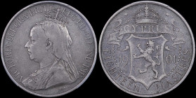 CYPRUS: 18 Piastres (1901) in silver (0,925). Crowned and veiled bust of Queen Victoria facing left on obverse. Crowned arms divide date, denomination...