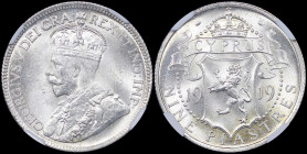 CYPRUS: 9 Piastres (1919) in silver (0,925). Crowned bust of King George V facing left on obverse. Crowned arms divide date, denomination below on rev...