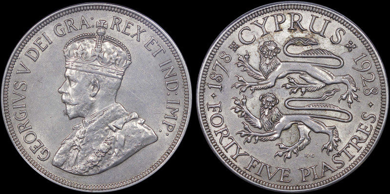 CYPRUS: 45 Piastres (1928) in silver (0,925) commemorating the 50th anniversary ...