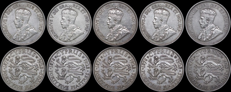 CYPRUS: Lot composed of 5x 45 Piastres (1928) in silver (0,925) commemorating th...