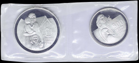 CYPRUS: Complete set of 2 coins (1976) in silver (0,925) composed of 500 Mils & 1 Pound commemorating the Refugees. Inside sealed holder and official ...