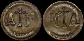GREECE: "ΑΓΙΟΣ ΝΙΚΟΛΑΟΣ / SAINT NICHOLAOS" (probably) church token in brass. "A+N" struck o the obverse. Very Fine plus.