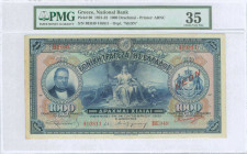 GREECE: 1000 Drachmas (1922 NEON issue / old date 14.10.1921) in blue on multicolor unpt. Portrait of G Stavros at left, Demeter at center and arms of...