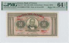 GREECE: 50 Drachmas (ND 1928 / old date 30.4.1927) in light brown on multicolor unpt. Portrait of G Stavros at center on face. S/N: "NM092 877565". Re...