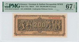 GREECE: 200 million Drachmas (9.9.1944) in brown on dark orange unpt. Panathenea detail from Parthenon frieze at center on face. S/N: "AO 823220" with...