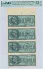 GREECE: Marginal sheet of remainder of 4x 500 million Drachmas (1.10.1944) in dark blue on light blue unpt. Head of the statue of God Apollo in Olympi...