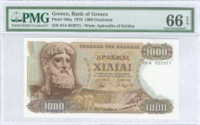 GREECE: 1000 Drachmas (1.11.1970) in brown on multicolor unpt. Zeus at left on face. S/N: "01A 653371". WMK: Aphrodite of Knidus. Printed by the Bank ...
