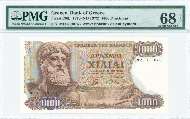 GREECE: 1000 Drachmas (1.11.1970 / issued in 1972) in brown on multicolor unpt. ...