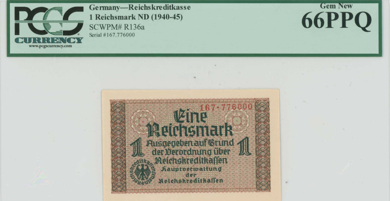 GREECE: 1 Reichsmark (ND 1941) in black and brown on multicolor. Eagle with swas...