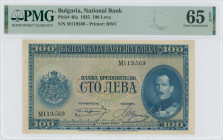 GREECE: BULGARIA: 100 Leva (1925) in dark blue on multicolor unpt. Portrait of King Boris III at right and arms at left. S/N: "M 119569". Printed by B...