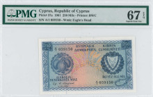 CYPRUS: 250 Mils (1.12.1961) in blue on multicolor unpt. Fruits at left and coat of arms at right on face. S/N: "A/1 059150". WMK: Eagle head. Printed...