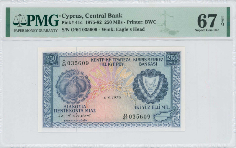 CYPRUS: 250 Mils (1.6.1979) in blue on multicolor unpt. Fruits at left and arms ...