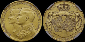GREECE: Gold (0,750) commemorative medal (1964 dated) for the Royal Marriage of King Constantine and Princess Anna-Maria. Busts of King Constantine an...
