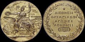 GREECE: GREECE: Gilt medal (1906) commemorating the Olympics 1906 in Athens. Personification of Victory on obverse. Inscription "ΔΙΕΘΝΕΙΣ ΟΛΥΜΠΙΑΚΟΙ Α...