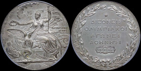GREECE: GREECE: Silvered medal commemorating the Olympics 1906 in Athens. Personification of Victory on obverse. Inscription "ΔΙΕΘΝΕΙΣ ΟΛΥΜΠΙΑΚΟΙ ΑΓΩΝ...
