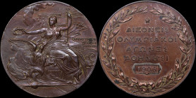 GREECE: GREECE: Bronze medal (1906) commemorating the Olympics 1906 in Athens. Personification of Victory on obverse. Inscription "ΔΙΕΘΝΕΙΣ ΟΛΥΜΠΙΑΚΟΙ...