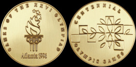 GREECE: USA: Bronze participation medal of 1996 Atlanta Olympics. Official torch logo on obverse. Quilt of leaves on reverse. Inside its original pouc...