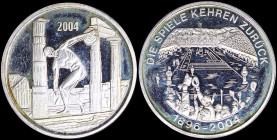 GREECE: GERMANY: Silver commemorative token for the Olympics 2004 in Athens. The Panathenean stadium on obverse. Discus thrower on reverse. Medal alig...